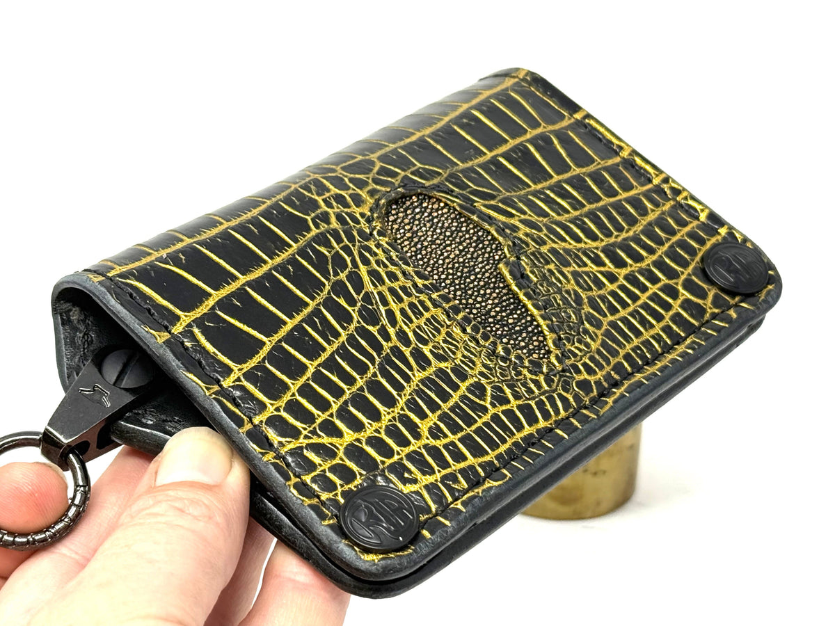 Anvil 5G Mini Long Wallet - Black/Gold Alligator Cloaca - Anvil Customs
