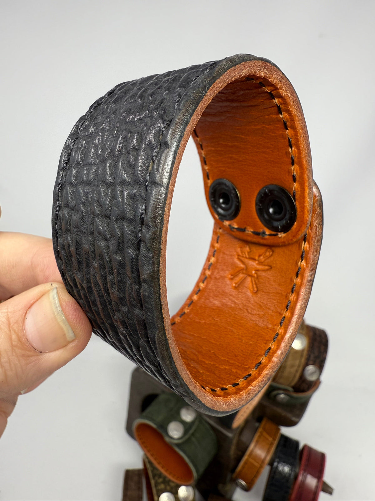 Black Shark Leather Bracelet / Cuff - Anvil Customs