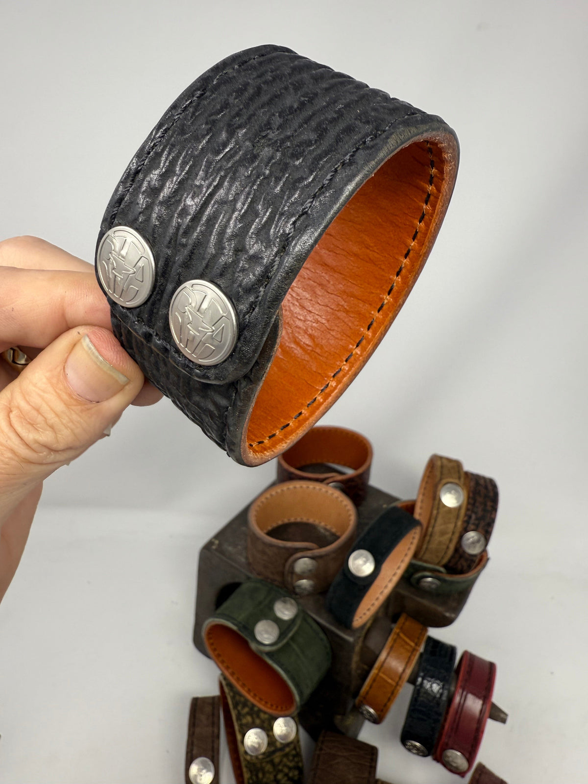 Black Shark Leather Bracelet / Cuff - Anvil Customs