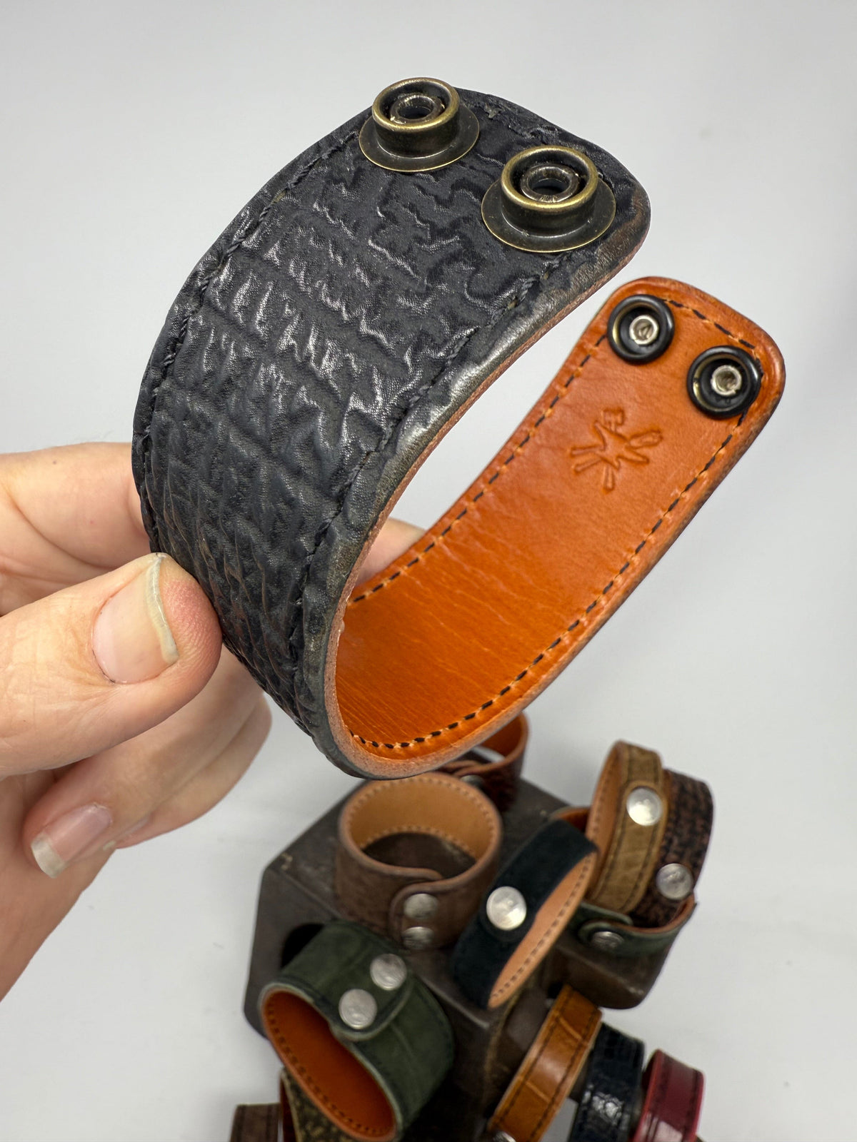 Black Shark Leather Bracelet / Cuff - Anvil Customs