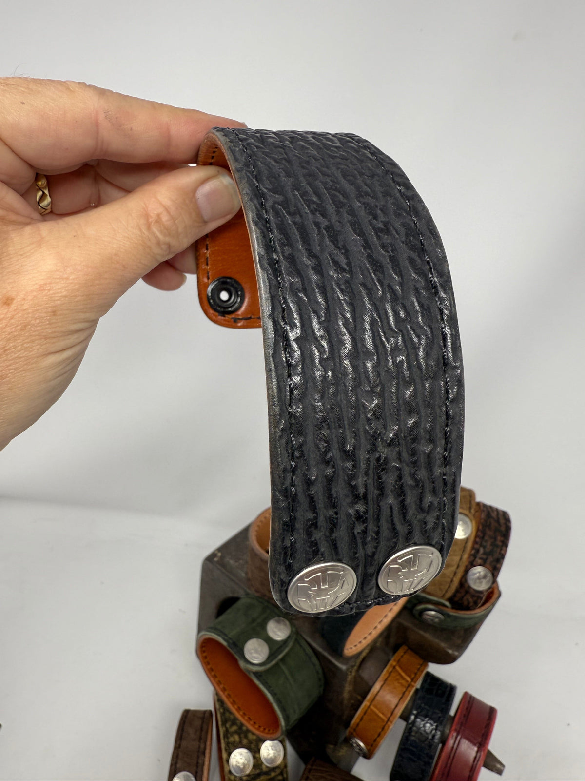 Black Shark Leather Bracelet / Cuff - Anvil Customs