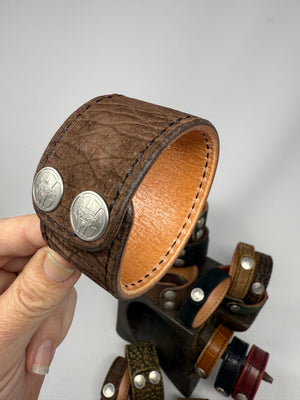 Chocolate Hippo Leather Bracelet / Cuff - Anvil Customs