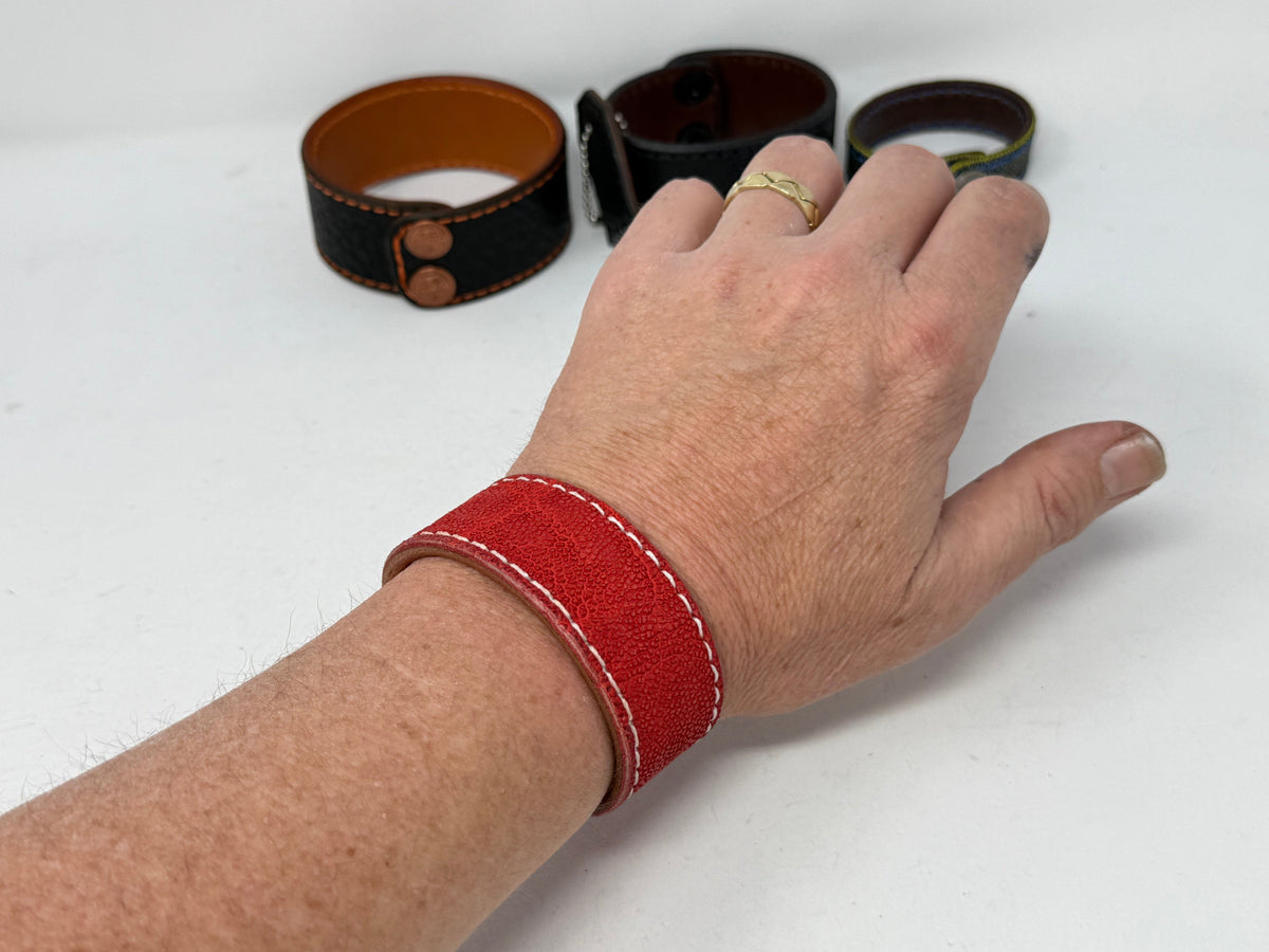 Elephant Leather Bracelet / Cuff: RED - Anvil Customs