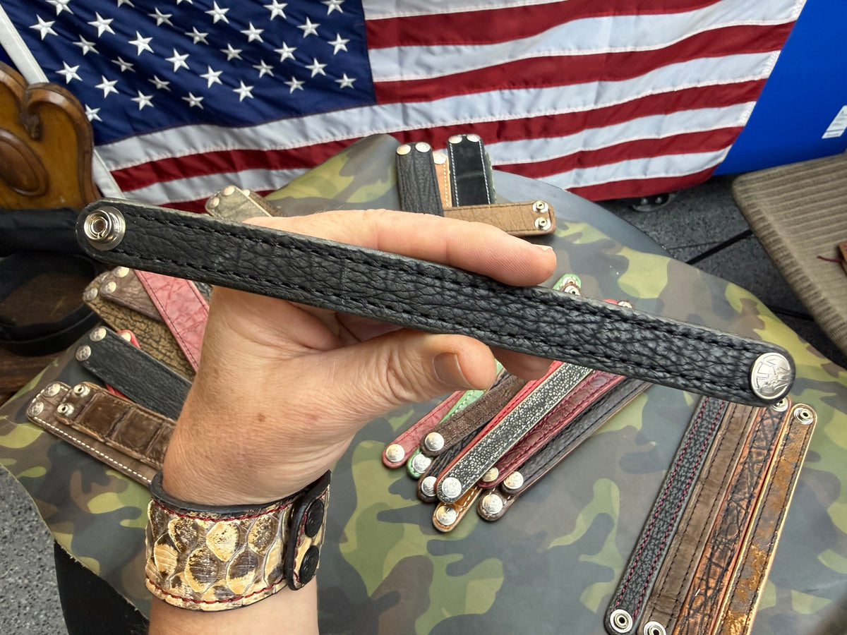 Exotic Leather Bracelet / Cuff:   Black Shark - Anvil Customs