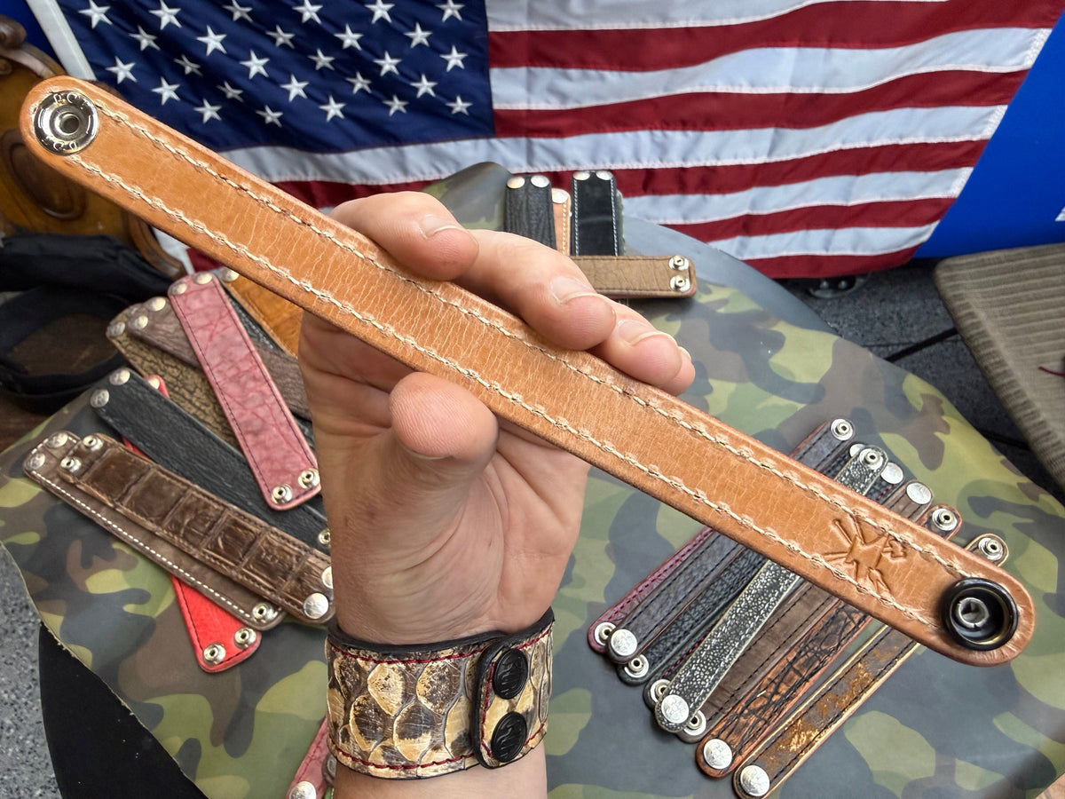 Exotic Leather Bracelet / Cuff:   Brown Alligator - Anvil Customs