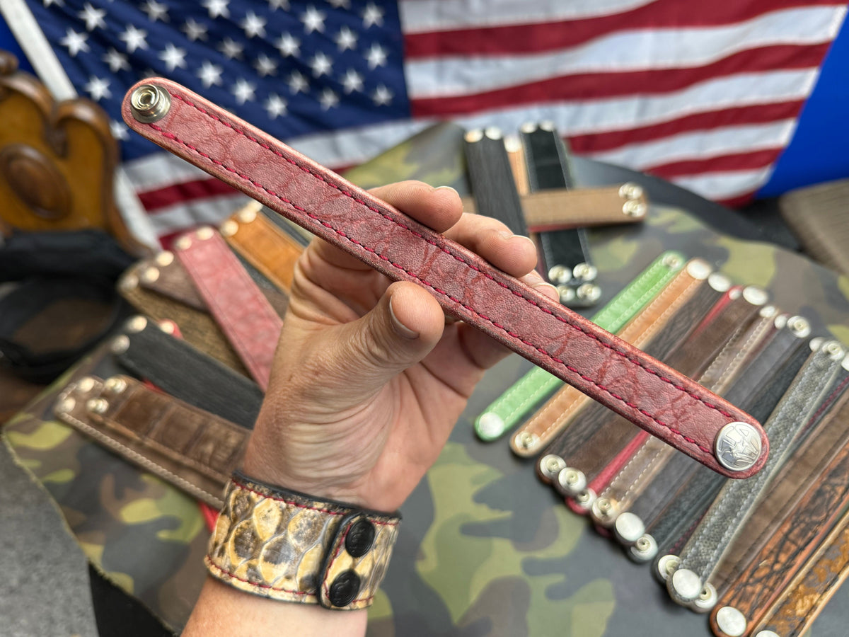 Exotic Leather Bracelet / Cuff:  Dirty Pink Elephant - Anvil Customs