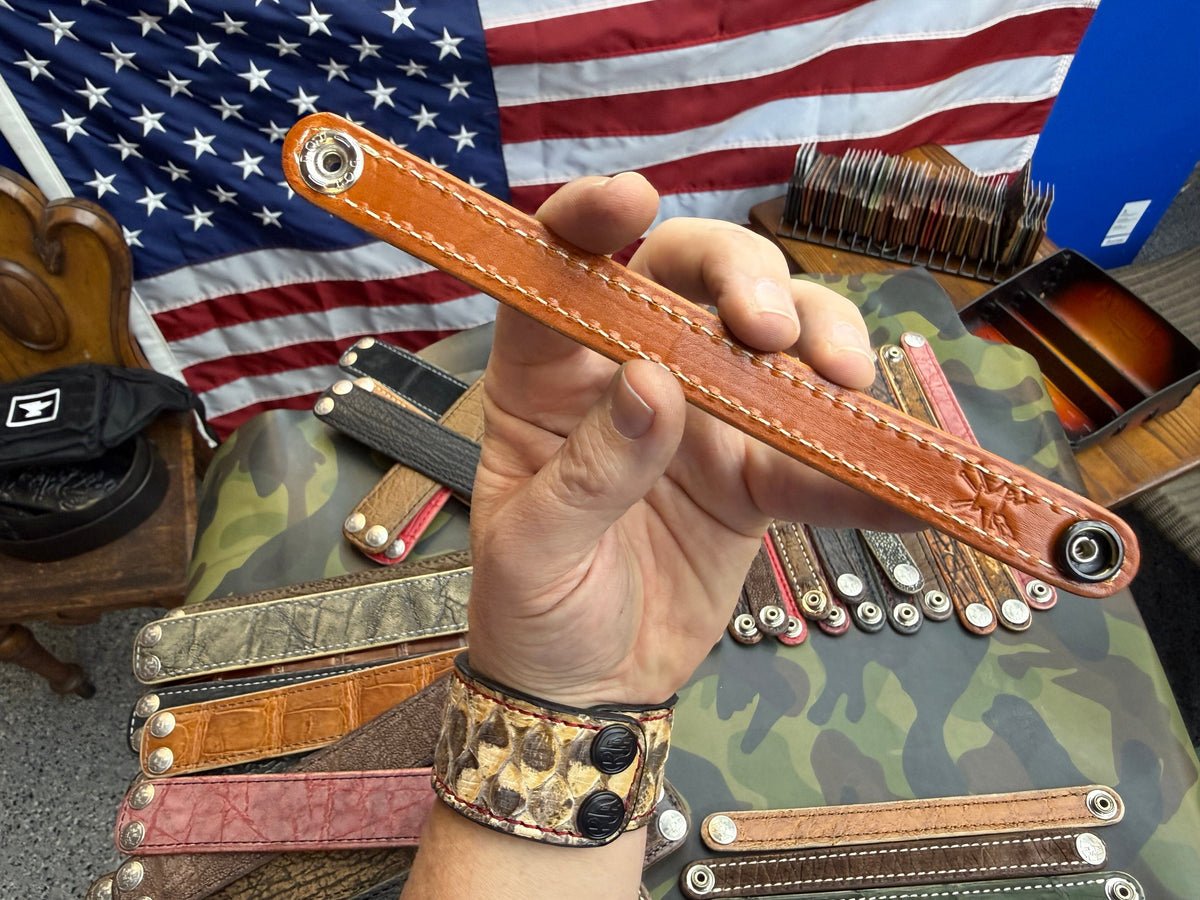 Exotic Leather Bracelet / Cuff:  GoldRush Elephant - Anvil Customs