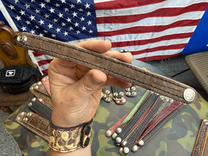 Exotic Leather Bracelet / Cuff:   Nubuck Brown Alligator - Anvil Customs