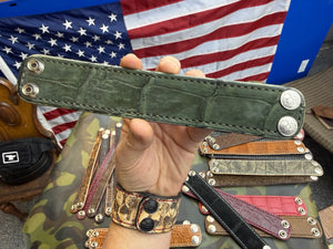 Exotic Leather Bracelet / Cuff:   Nubuck Green Alligator - Anvil Customs