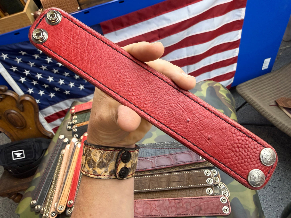 Exotic Leather Bracelet / Cuff:  Red Ostrich - Anvil Customs