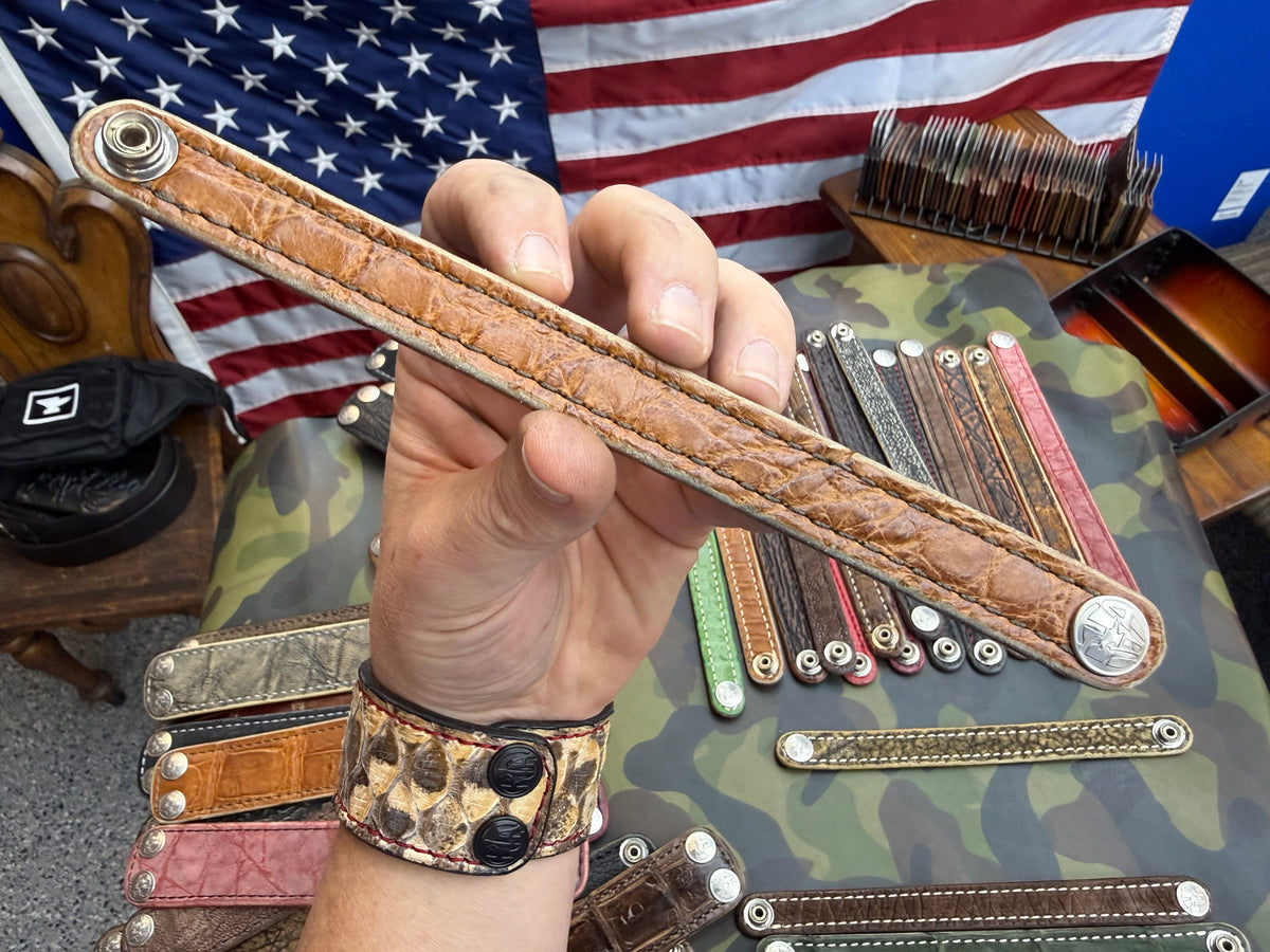 Exotic Leather Bracelet / Cuff:  SaddleTan Alligator - Anvil Customs
