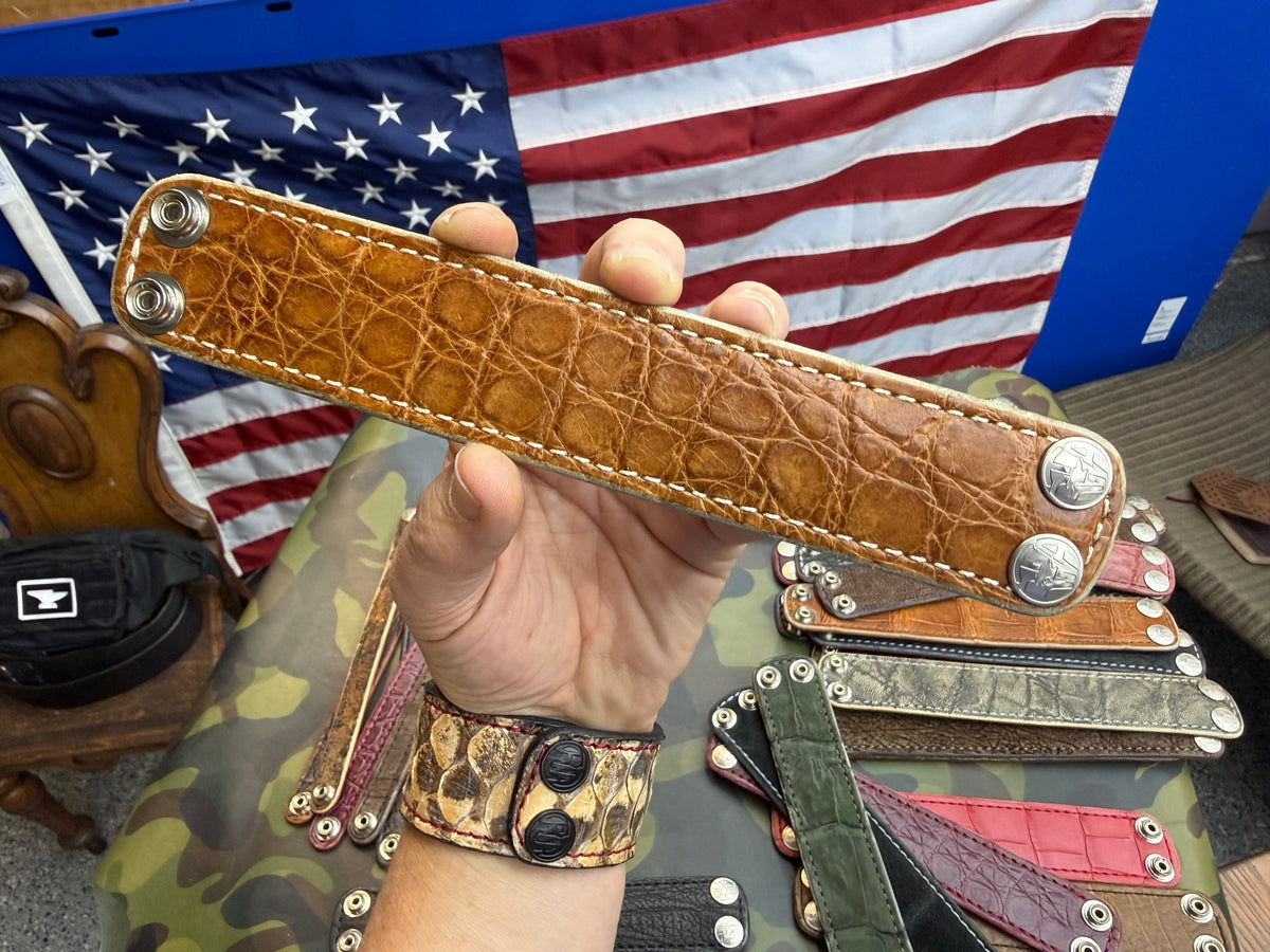 Exotic Leather Bracelet / Cuff:   SaddleTan  Alligator - Anvil Customs
