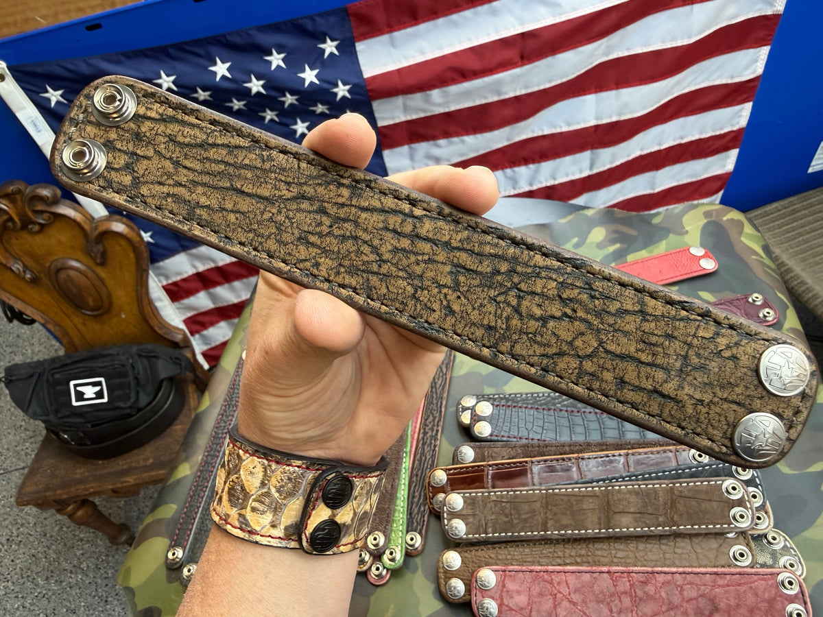 Exotic Leather Bracelet / Cuff:  Safari Tan Giraffe - Anvil Customs