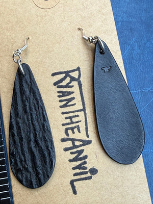 Exotic Leather Earrings: Black Shark Teardrop - Anvil Customs