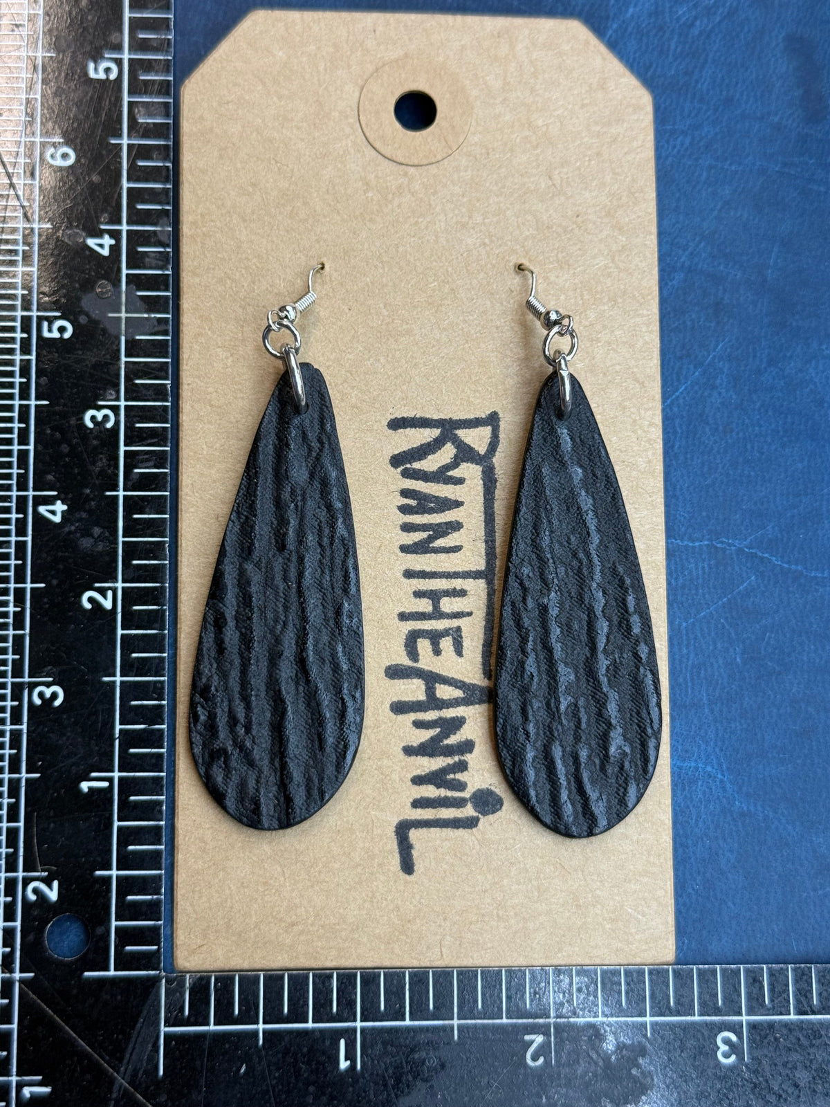 Exotic Leather Earrings: Black Shark Teardrop - Anvil Customs