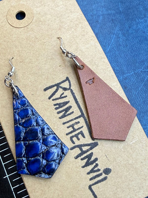 Exotic Leather Earrings: Blue Black Alligator Trapezoid - Anvil Customs