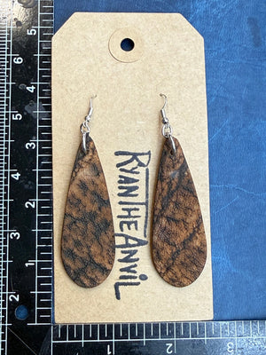 Exotic Leather Earrings: Cognac Elephant Teardrop - Anvil Customs