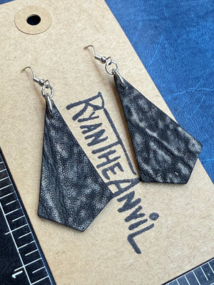 Exotic Leather Earrings: Dark Gray Elephant Trapezoid - Anvil Customs
