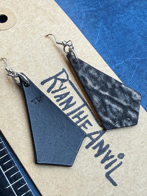 Exotic Leather Earrings: Dark Gray Elephant Trapezoid - Anvil Customs