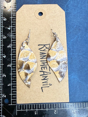 Exotic Leather Earrings: Natural Python Leaf Shaped - Anvil Customs