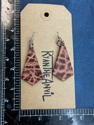 Exotic Leather Earrings: Peat Elephant Trapezoid - Anvil Customs