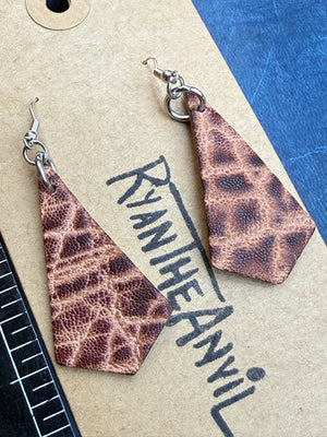 Exotic Leather Earrings: Peat Elephant Trapezoid - Anvil Customs
