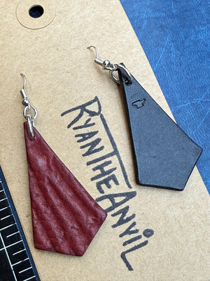 Exotic Leather Earrings: Red Shark Trapezoid - Anvil Customs