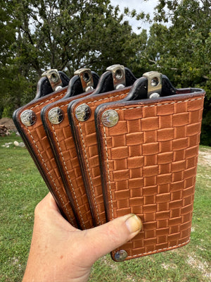 G4 Long Biker Chain Wallet, Chain & Loop Combo Set - Tan Basket Weave - Anvil Customs