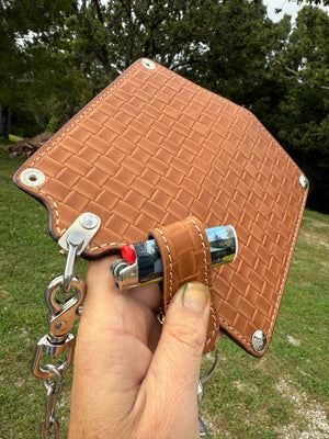 G4 Long Biker Chain Wallet, Chain & Loop Combo Set - Tan Basket Weave - Anvil Customs