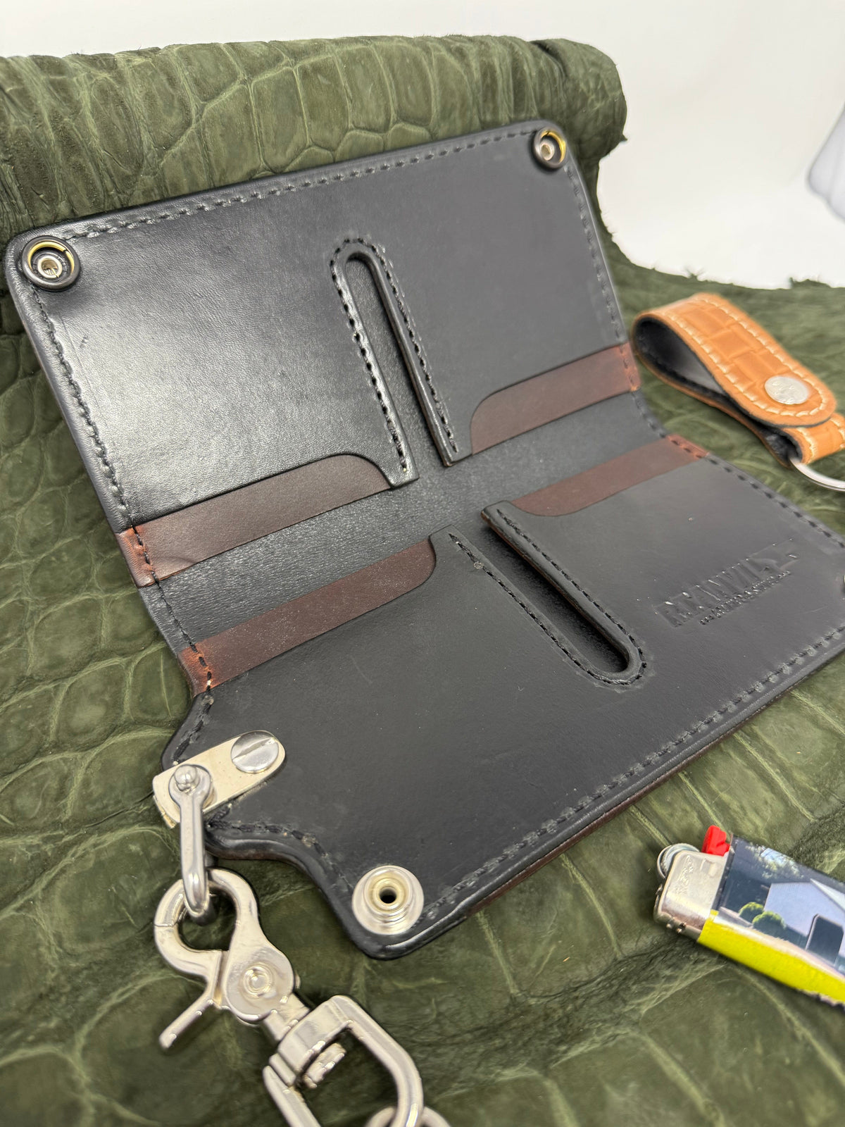 G4 Long Biker Chain Wallet, Chain &amp; Loop Combo Set - Tan Basket Weave - Anvil Customs