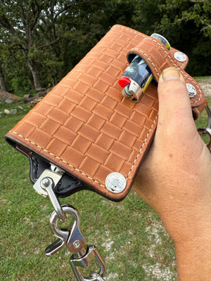 G4 Long Biker Chain Wallet, Chain & Loop Combo Set - Tan Basket Weave - Anvil Customs