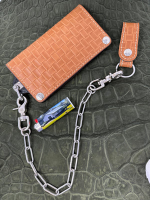 G4 Long Biker Chain Wallet, Chain & Loop Combo Set - Tan Basket Weave - Anvil Customs