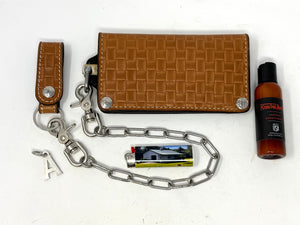 G4 Long Biker Chain Wallet, Chain & Loop Combo Set - Tan Basket Weave - Anvil Customs