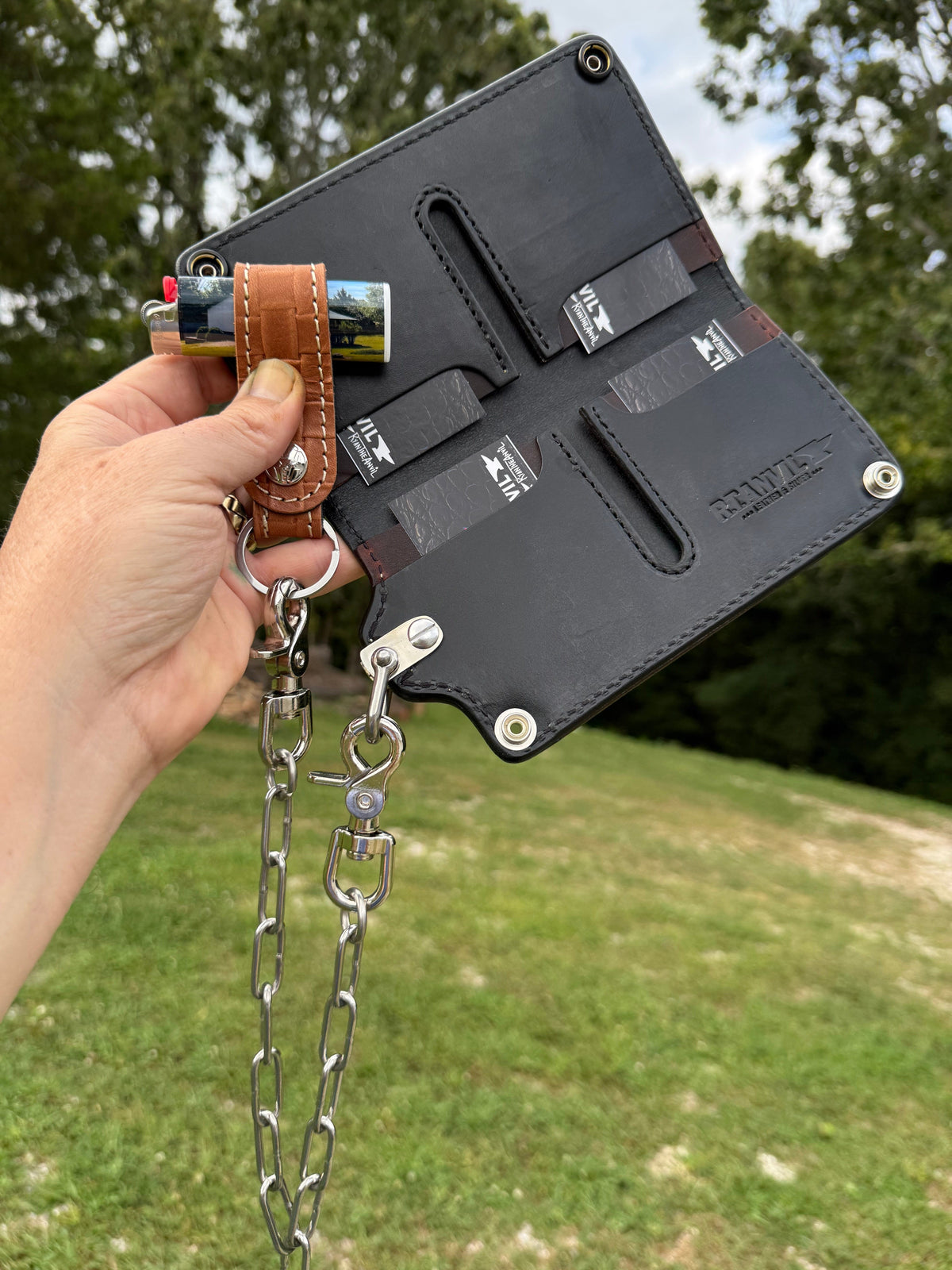 G4 Long Biker Chain Wallet, Chain &amp; Loop Combo Set - Tan Basket Weave - Anvil Customs
