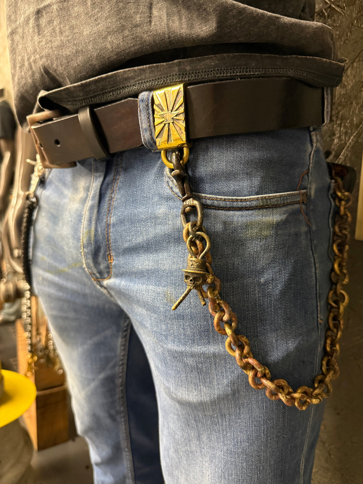 Hand Stained Bifold Leather Chain Wallet - Hold Fast - Anvil Customs