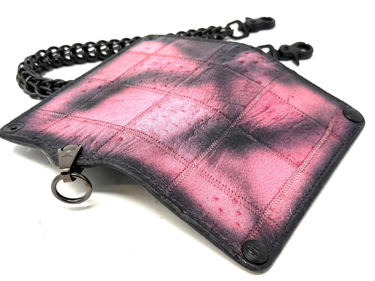 Long 5G Biker Leather Chain Wallet - “Asphalt Flamingo”