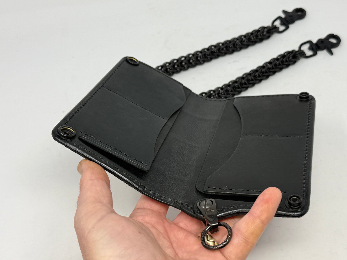 Long 5G Biker Leather Chain Wallet - “Asphalt Flamingo”