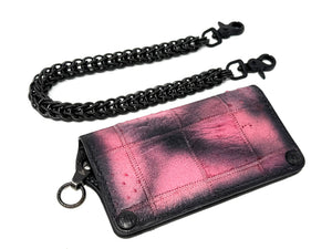 Long 5G Biker Leather Chain Wallet - “Asphalt Flamingo”