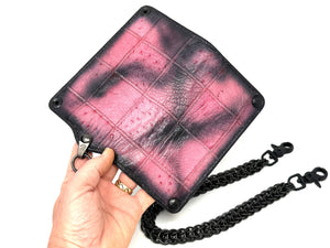 Long 5G Biker Leather Chain Wallet - “Asphalt Flamingo”