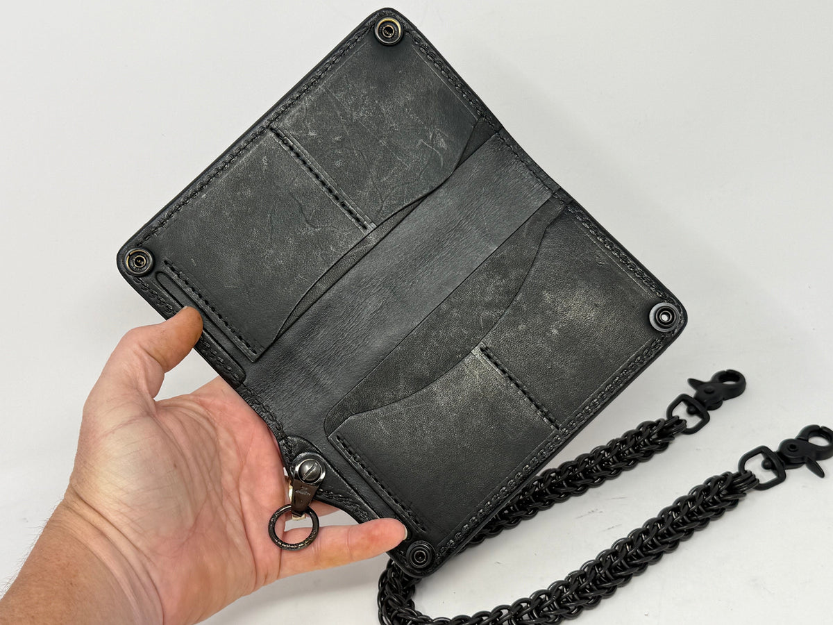 Long 5G Biker Leather Chain Wallet - “Asphalt Flamingo”