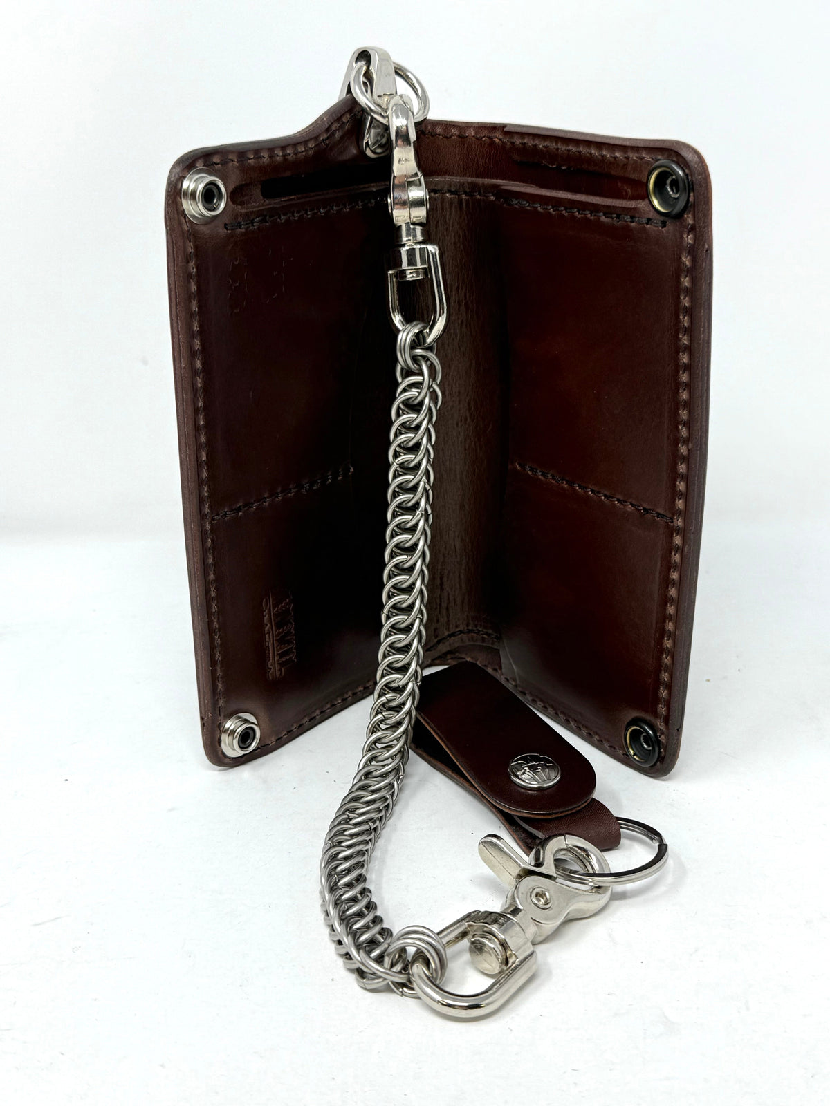 Long Biker Leather Chain Wallet - Brown 5G - Anvil Customs