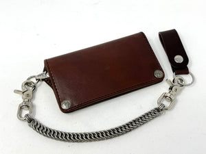 Long Biker Leather Chain Wallet - Brown 5G - Anvil Customs