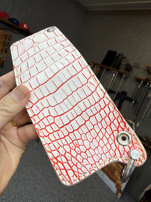 Mini Bifold Leather Chain Wallet - White/Red Alligator - Anvil Customs