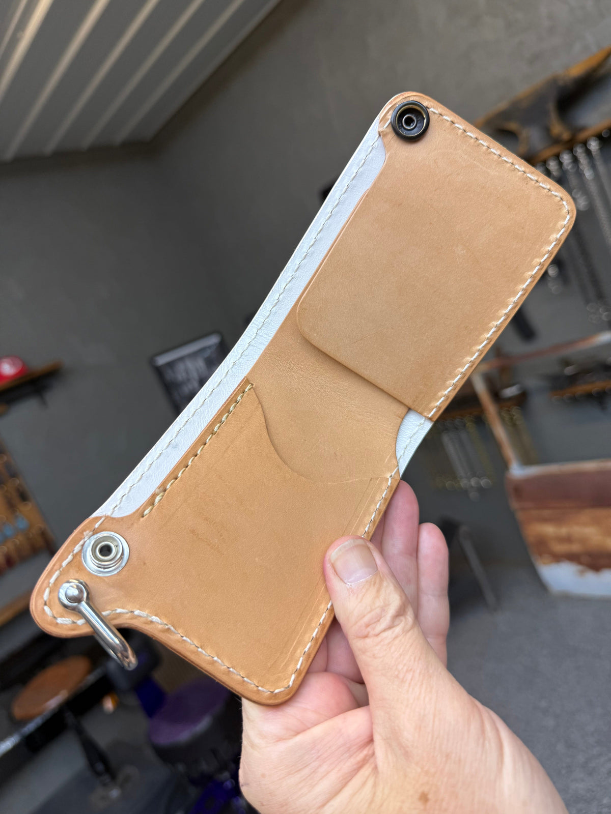 Mini Bifold Leather Chain Wallet - White/Red Alligator - Anvil Customs