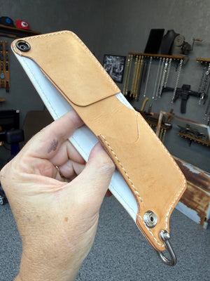 Mini Bifold Leather Chain Wallet - White/Red Alligator - Anvil Customs