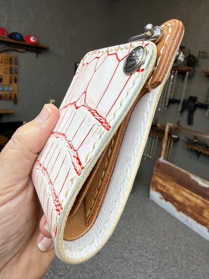 Mini Bifold Leather Chain Wallet - White/Red Alligator - Anvil Customs