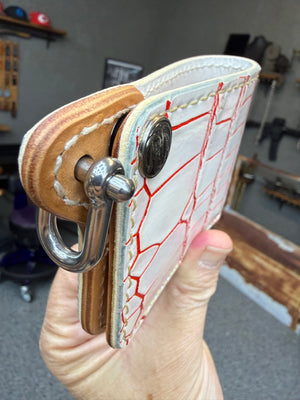 Mini Bifold Leather Chain Wallet - White/Red Alligator - Anvil Customs