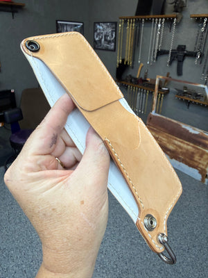 Mini Bifold Leather Chain Wallet - White/Yellow Alligator - Anvil Customs