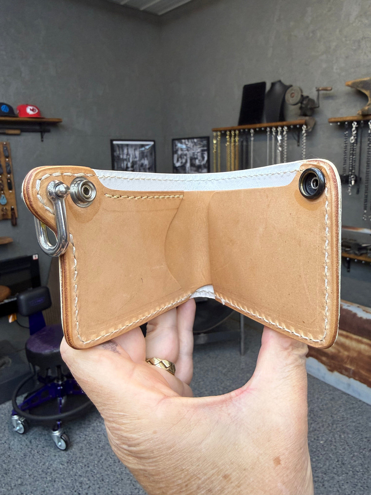 Mini Bifold Leather Chain Wallet - White/Yellow Alligator - Anvil Customs