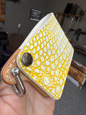 Mini Bifold Leather Chain Wallet - White/Yellow Alligator - Anvil Customs